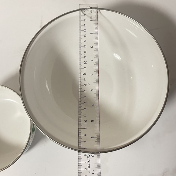 Vintage LENOX Rose Manor Green Ivy White Metal Enamelware 6" 10" Mixing Bowl Set - Picture 7 of 8